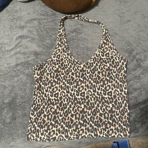 American Eagle Outfitters Leopard Print Halter Crop Top